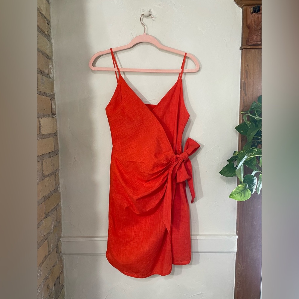 Free People Linen Wrap Mini Dress - Orange - Women’s Size 2